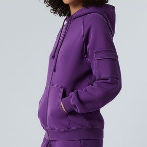Sudadera con Capucha y Cremallera para Mujer, Color Morado, Manga Larga, Felpa de Algodón, Informal, para Otoño, con Logotipo Frontal y Bolsillos, Precio Económico - Product Image 2