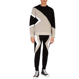 2021 Winter Wholesale Sport Polyester Zipper Side <b>Hoodie</b> Tracksuit Two Piece Patchwork Design Men Track Suit Set in Cheap Rates - Product Image 1