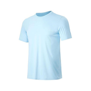 Men's Light Blue Short Sleeve O-Neck T-<b>Shirt</b> Regular Fit Solid Color Casual Knitted <b>100</b>% <b>Polyester</b> Quick Dry - Product Image 1