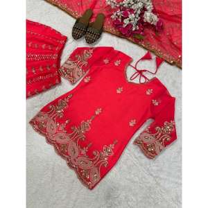 Conjunto de Fiesta de Diseño con Top, Sharara, Plazzo y Dupatta, Traje Étnico Largo Hasta el Suelo, Ideal para Bodas y Festivales - Product Image 4