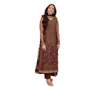 Venta caliente diseñador marrón seda Salwar Kameez vestido étnico pakistaní para fiestas formales inspirado India Pakistán-WS INTERNATIONAL - Product Image 1