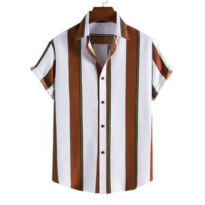 Camisa de Playa de Popelina a Rayas Hawaianas de Verano para Hombre, Elegante Camisa de Manga Corta con Estampado Digital 3D para Vacaciones, Fiestas y Uso Casual - Product Image 1