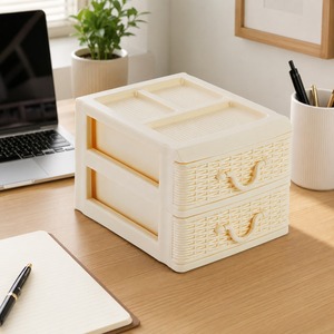 Stackable Plastic <b>Storage</b> <b>Drawers</b> Rectangle Minimalist Design Double Tier 203x133x68mm PP Material Bathroom Neatening - Product Image 1