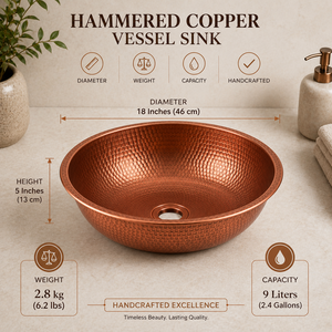 Handmade Hammered <b>Round</b> Copper Vessel Sink Bathroom Wash <b>Basin</b> Counter Top Vanity Sink Wholesale OEM Manufacturer - Product Image 6
