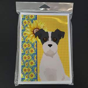 Tournesols d'été Taille A7 5x7 Cartes de vœux Pack 8 Black White Wirehair Jack Russell Terrier Conception fantaisiste Cartes de note vierges - Product Image 3