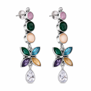 Trade Assurance Multicolor Quartz Trendy Drop Earrings for Women | <b>Oxidized</b> Silver Brass Boho Luxury Jewelry - Product Image 1