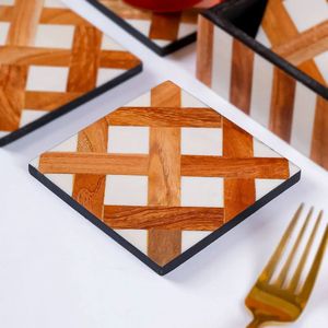 Modern Wooden Square Coasters <b>Set</b> with Leaf Pattern Non-Slip <b>Table</b> Mats <b>for</b> Coffee and <b>Dining</b> <b>Table</b> Decor - Product Image 6