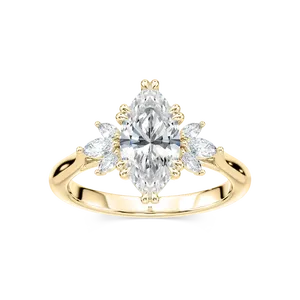 Anillo de compromiso con diamantes marquesa y piedras múltiples, con diamantes marquesa laterales y diamantes redondos, elaborado en oro rosa, oro blanco y oro amarillo. - Product Image 5