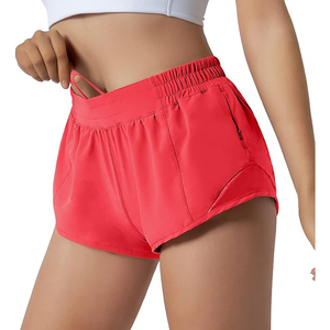 Shorts Deportivos Rojos para Mujer, Cintura Alta, Poliéster, con Bolsillo Lateral con Cremallera, Cordón Oculto, Transpirables, para Yoga - Product Image 1