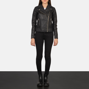 Blouson moto court en PU tissé imperméable et coupe-vent pour femme, style blazer, fermeture éclair, col boutonné, couleur unie, automne/hiver - Product Image 1