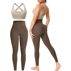 <b>Black</b> 2-Piece Yoga <b>Set</b> High-Waist Leggings Crisscross Sports Bra Seamless Full-Length Solid Breathable Quick-Dry Eco-Friendly - Product Image 5