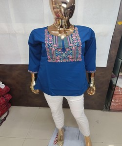 Rinkal Cotton Embroidery Work Top Women Traditional Ethnic Wear <b>Vintage</b> Kurti India Pakistan Casual Regular Length Blue 85997 - Product Image 2