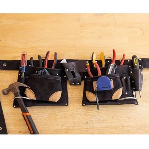 Black <b>Tool</b> <b>Belt</b> <b>Pouch</b> With Leather Reinforced Pockets And Adjustable Strap For Electricians Mechanics - Product Image 6