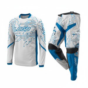 Traje de Motociclismo para Hombre, Diseño de Circuito Blanco y Azul, Manga Larga, Secado Rápido, para Todas las Temporadas, Kit de Equipamiento para Moto - Product Image 1