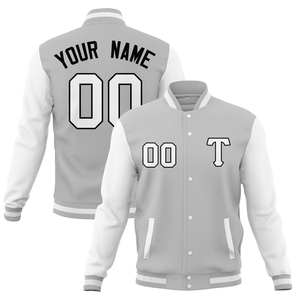 Chaqueta Varsity Gris para Hombre, Estilo Preppy, Letra T 00 Estampada en la Parte Delantera, Poliéster, Corte Regular, Cuello Camisero, Cierre de un Botón - Product Image 5