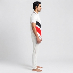 Uniforme de Cricket con Diseño de Rayas Diagonales, Ropa Deportiva Transpirable de Poliéster, Blanco, Rojo y Negro para Hombre, a Precio Económico - Product Image 6