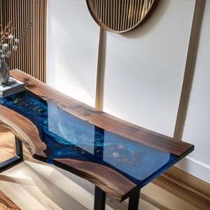 Modern Latest Collection Solid Live Edge Wooden Dining <b>Table</b> Transparent <b>Epoxy</b> Resin Restaurant & Cafe Dining <b>Table</b> - Product Image 3