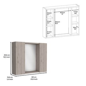 Armadietto a Specchio a Doppia Anta con Finitura Grigio Chiaro, con Scaffale Esterno e Illuminazione, Arredo Bagno - Product Image 4