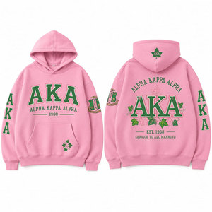 Sudadera con Capucha Rosa Alpha Kappa Alpha AKA 1908, Unisex, Casual, con Bolsillos, Diseño con Letras Verdes Estampadas, Corte Holgado - Product Image 1
