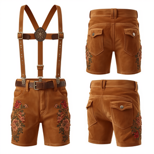 Pantalones Cortos Bávaros de Gamuza Premium Color Camel para Hombre, Pantalones Cortos de Cuero Bordados Tradicionales para Oktoberfest, Fabricante Mayorista - Product Image 4