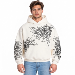 Sweat à capuche ample et durable en molleton bouclette, marron terre cuite, avec empiècements, épaules tombantes, capuche double couche chauffante - Product Image 3