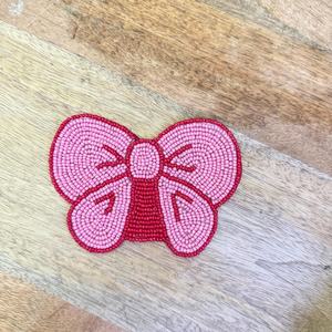 Handmade <b>Beaded</b> <b>Coasters</b>: Pink and dark pink bow, Set of 6 - Product Image 3