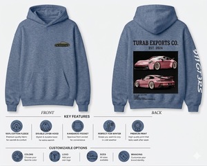 Sweat à capuche unisexe en molleton 100% coton, coupe ample et oversize, style streetwear, imprimé voiture de course rétro personnalisé, grammage lourd 380 GSM - Product Image 5