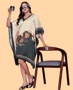 Robe Kaftan Courte pour Femme – Tunique Imprimée Géométrique Bleue et Blanche, Vêtement de Plage de Créateur - Product Image 3