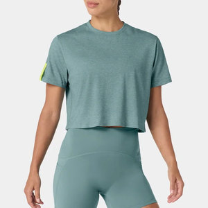 Camiseta Deportiva de Verano para Mujer, Corte Ajustado, Talla Grande, Top Corto, 100% Algodón, Sin Costuras, Secado Rápido, Cuello en V, Ropa Deportiva para Yoga - Product Image 3