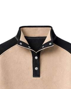 Sweat-shirt personnalisé beige et noir pour femme, en molleton, à capuche, coupe oversize, col montant à boutons-pression, décontracté d'hiver, avec poche zippée - Product Image 5