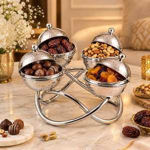 Cuencos para servir de acero inoxidable martillado con tapas y soporte |   Elegantes Tazones para Dátiles, Chocolate, Nueces, Dulces, Bocadillos y Frutos Secos - Product Image 4