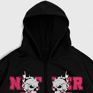 Sudadera con capucha Cyber Y2K para hombre, con cremallera, estampado gráfico de calavera gótica, detalle de estrella rosa en la manga, estilo urbano, corte holgado, tejido grueso - Product Image 3
