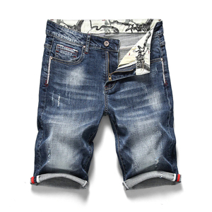 Men's Distressed Denim Shorts Straight Leg Mid Waist Cotton Casual Summer Ripped Zipper Detail - Product Image 1