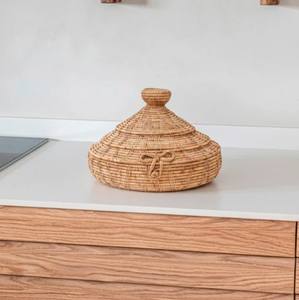 Cesta Redonda de Mimbre Tejida a Mano con Tapa con Lazo Decorativo, Caja de Mimbre Tradicional para Joyas, Decoración de Encimera de Fibra Natural - Product Image 2