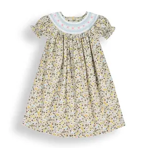 Hand Smocked Girl's Dresses Cute Little Flower Pattern Dress