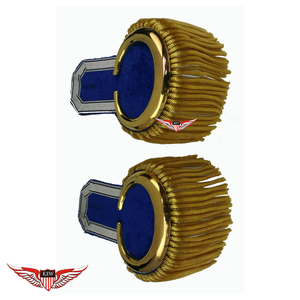 KEW - Epaulettes de Terciopelo Azul con Hilo de Mylar Personalizables y Ecológicos, Flecos Dorados, Bordados Vintage para Uniformes - Product Image 1
