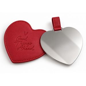 Miroir de poche avec logo personnalisé et étui en cuir PU rouge pour souvenirs de mariage et cadeaux promotionnels d'entreprise - Product Image 1