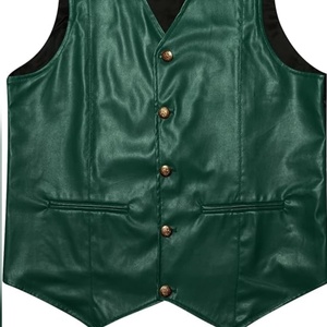 Chaleco de Cuero Verde Retro sin Mangas para Hombre con Cierre de Botones, Estilo Casual Inspirado en el Oeste, Proveedor Mayorista - Product Image 5