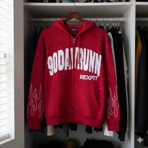 Sweat à capuche épais 500 GSM avec strass, broderie appliquée personnalisée, strass sur toute la surface, streetwear unisexe à fermeture éclair - Product Image 5