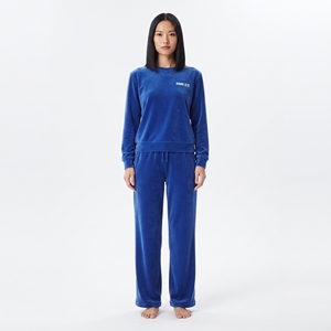 Ensemble de survêtement en velours pour femme, 2 pièces, manches longues, bleu velours, sweat-shirt à col rond, pantalon de jogging à taille élastique, hiver - Product Image 5