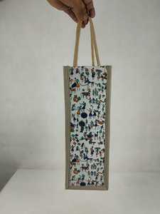 Bolsa de mano impresa de yute y algodón con asas de cuerda - Product Image 5