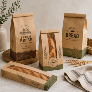Bakery Food Packaging <b>Biodegradable</b> Eco-Friendly Kraft <b>Paper</b> Waffle Bread Bags Offset Printing Viewing Window for Home Kitchen - Product Image 3