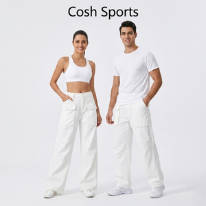 Pantalones Cargo Deportivos Cosh para Parejas, Pantalones Anchos Blancos Premium para Ropa Deportiva, Ropa Urbana y Comodidad Casual - Product Image 1
