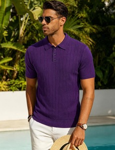 Suéter Polo de Punto Morado al por Mayor para Hombre, Manga Corta, Cuello Acanalado, Ligero, Informal, OEM ODM, Ropa Personalizada - Product Image 2