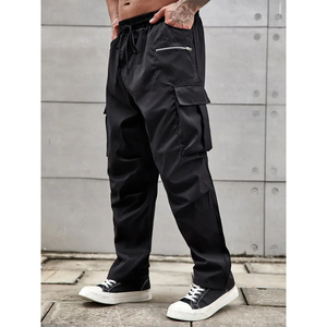 Men's <b>Black</b> Cargo Capris High Waist Multiple <b>Pockets</b> Casual Cotton Pants Spring Breathable Midweight Woven Style - Product Image 5