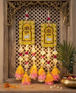 Handmade Traditional Indian Shubh Labh Cow Print Door Hanging Latkan / Festive MDF Wood Wall Hangings Toran Diwali Home <b>Decor</b> - Product Image 3