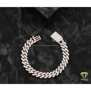 Bracelet gourmette de luxe en or rose et moissanite, fabriqué en argent sterling 925 avec maillons entièrement sertis et boîte - Product Image 1