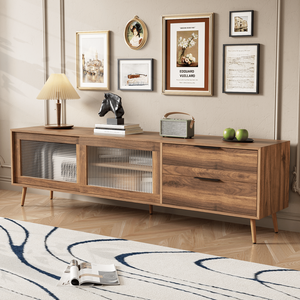 Moderno 75 + TV Console di intrattenimento centro 2 porte in vetro 2 cassetti 70 \ "Media Console da tavolo per soggiorno camera da letto - Product Image 6