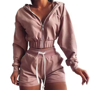 Conjunto Casual de Dos Piezas para Mujer 2025, Sudadera con Capucha de Manga Larga y Pantalones Cortos de Poliéster/Algodón - Product Image 1