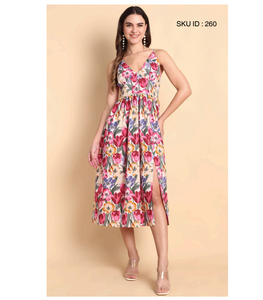 Robe d'été légère et respirante en coton uni à imprimé floral avec fente pour femme, idéale pour pique-nique, fête, plage et sorties. - Product Image 1